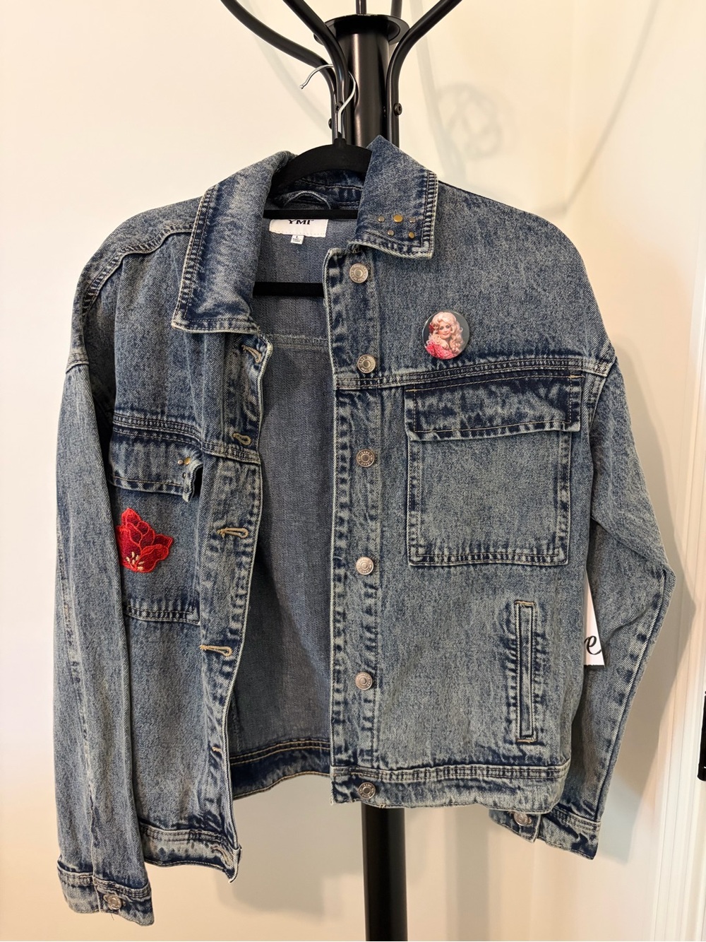 YMI Denim Jacket Dolly Parton with Red Flower Patch